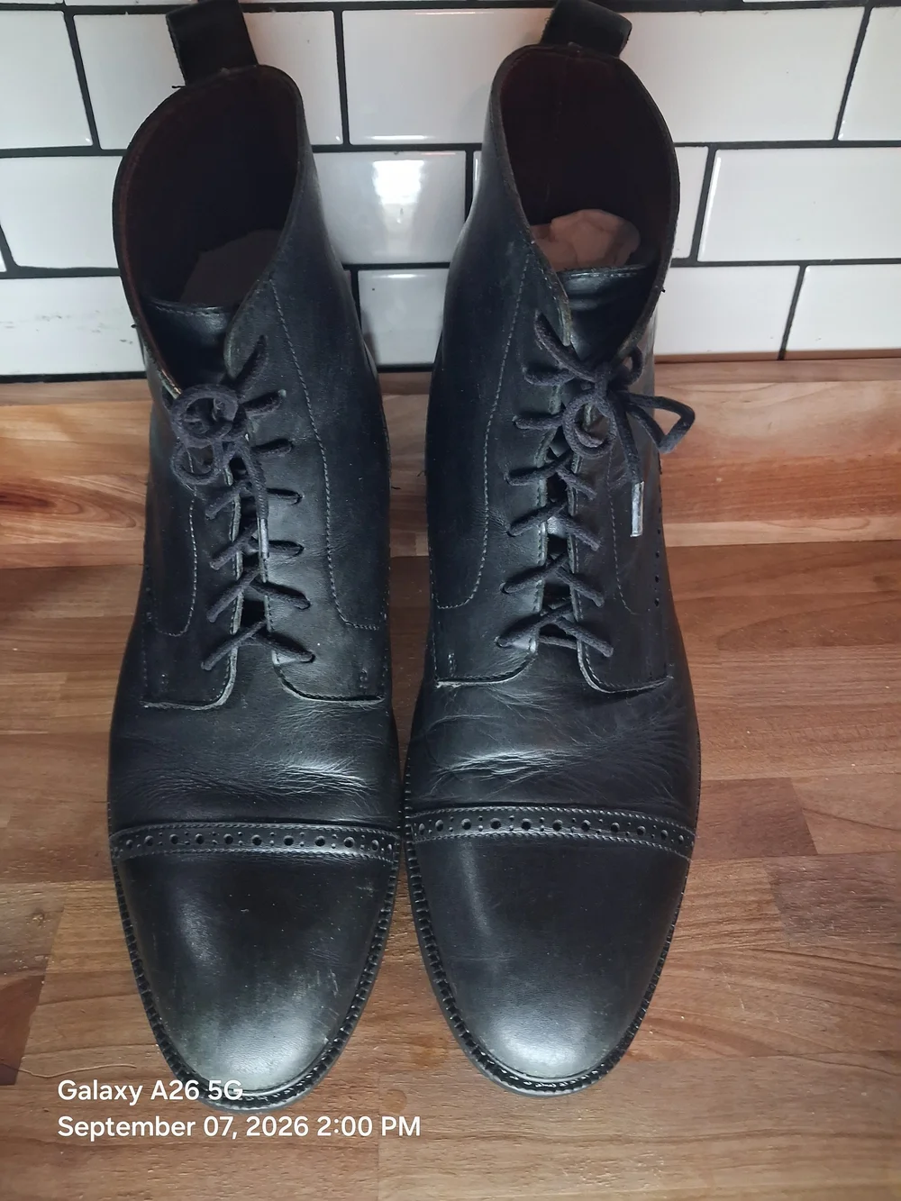 Men's Stafford Black Leather Lace-Up Cap-Toe Boots Sz 11